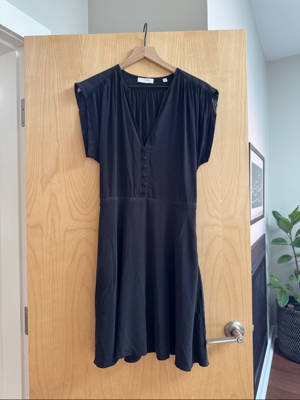 Equipment Classic Black V-Neck Button-Front Women's Dress